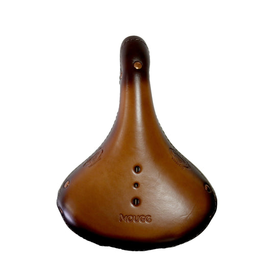 Set: leather saddle with leather grips - handmade in Italy